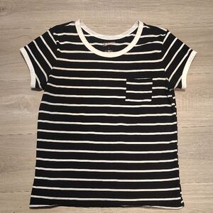 Arizona Jean Company Black and White Striped Pocket Tee